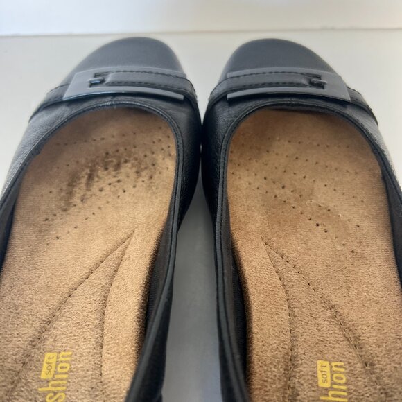 Sz 7.5 Clarks Blanche West Black Leather Buckle Embellishment Flats Women's Shoe - Picture 12 of 15